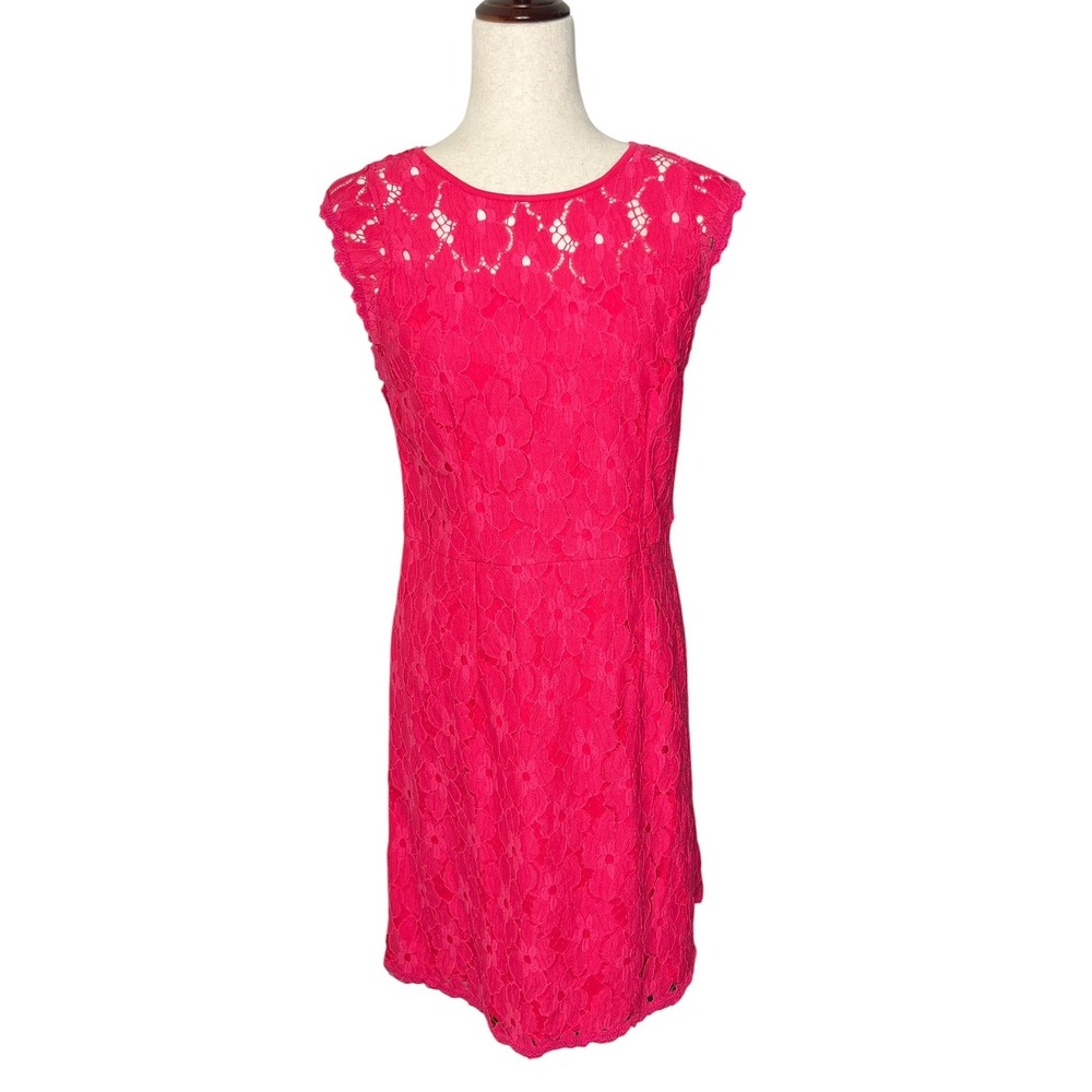 Est 1962 Hot Pink Floral Lace Sheath Dress Womens 8 Sleeveless Wedding Feminine